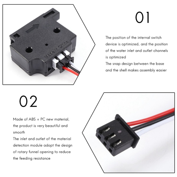 3D-printer Filamentdeteksjonsmodul med 1m kabel, Run-out-sensor, Materiale-utløpsdetektor for 3 Cr