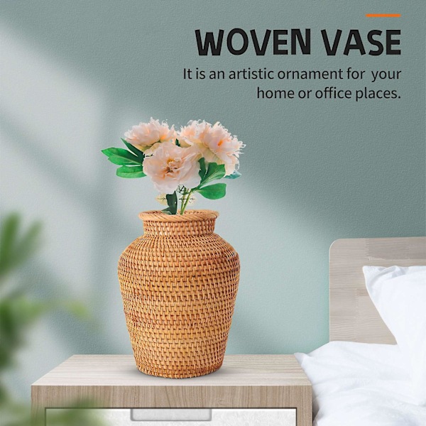 Rattan Flettet Vase Kunstvase Mode Borddekoration Planter Blomsterpot Trendy Hjem Havetilbehør