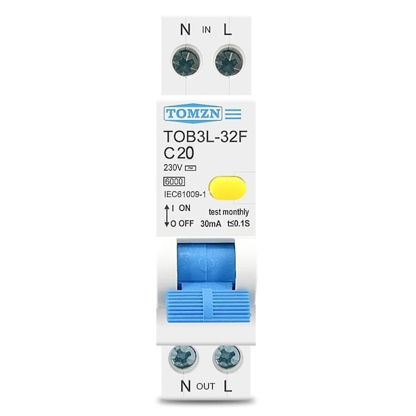 18MM 230V RCBO 1P+N 6KA Restströmdifferentiell Automatsäkring med Överström