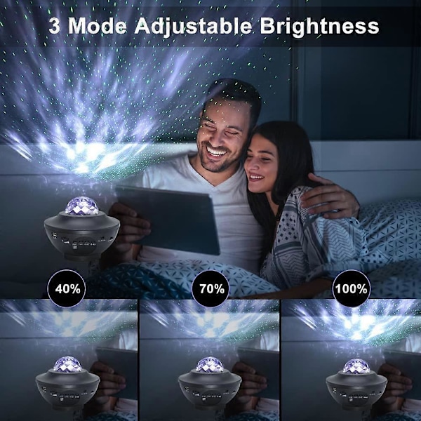 Stjernelys Galaxy Projektor, LED Ocean Wave Nebula Projektor med Fjernbetjening/Bluetooth Højttaler/Timer/Stemmestyring, Natlys Projektor til