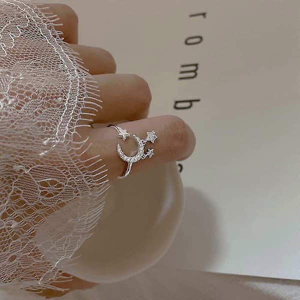 2 stk. Halvmåne Stjerne Åbne Ringe Til Kvinder Cubic Zirconia Dingle Kvast Justerbar Stacking Statement Knuckle Finger Ring Gave Mode Smykker Gi