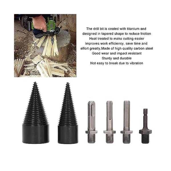 Paket med 6 Vedklyvningsbits, 32mm 42mm Avtagbar Klyvningskon Vedklyvningsbits med 4 Handtag