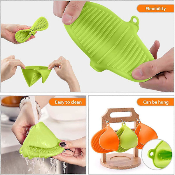 Silikone Grydelapper, 4 stk. Køkken Grydelapper, Mini Varmebestandige Silikone Grydelapper (grøn+orange)