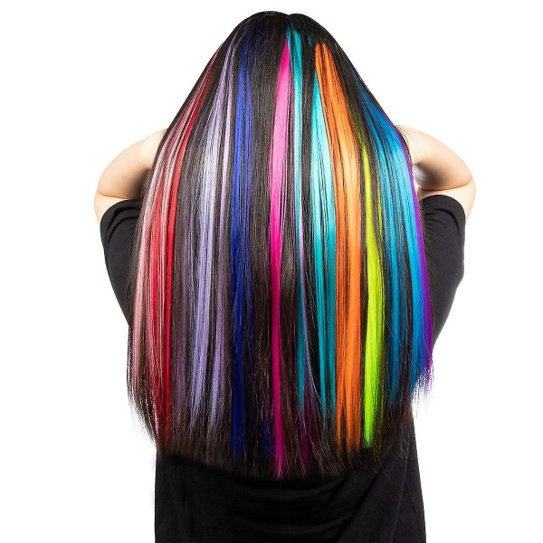 13 stk Fargede festhøydepunkter Fargerike klips i hårforlengelser 55 cm rett syntetiske hårstykker, regnbue