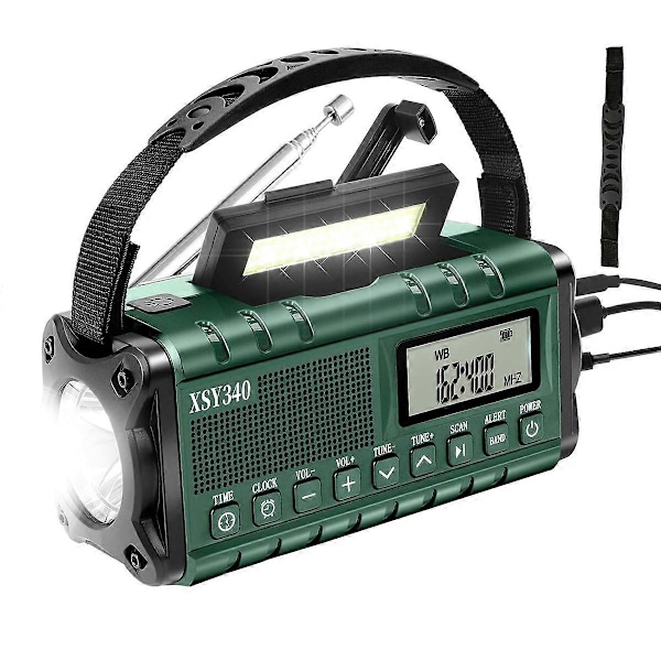 Nödradio, AM/FM/ Vevradio Soldriven 10000mAh Telefonladdare Radio, LCD-Display Väckarklocka