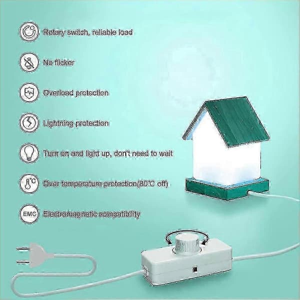 Inline LED Dimmer Switch, Inbyggd ON/OFF och Vredkontroll Dimmer för Dimbar 3-100W LED/Glödlampa