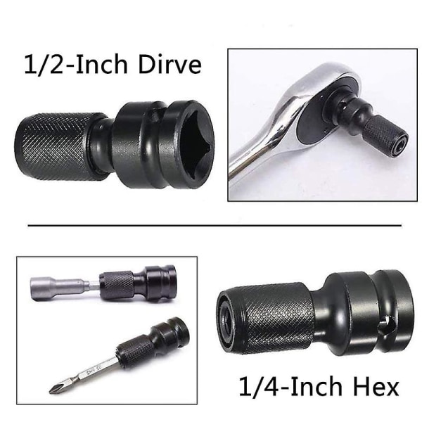 4 st Impact Adapter 1/2 Kvadratisk Drivning till 1/4 Hex Skaft Socket Adapter Snabbkoppling Chuck Konverterare