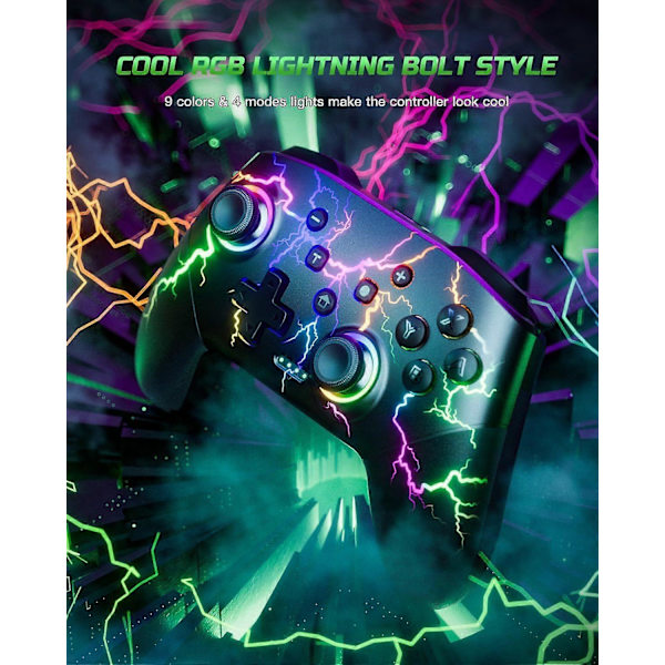 Controller Kompatibel med Switch/Windows, RGB Lyn Programmerbar 1000mAh Trådløs Pro Controller med One Key Pairing Wake Up Vibration Turbo