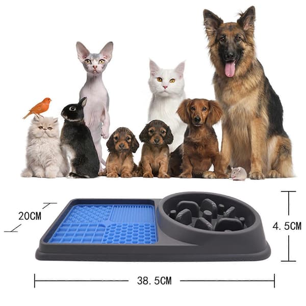 2 i 1 Langsom Foderhundeskåle og Licking Mat Undgå Kvælning Tipsikker Antislip Bund Hund Madskål med Lick Pad til Katte