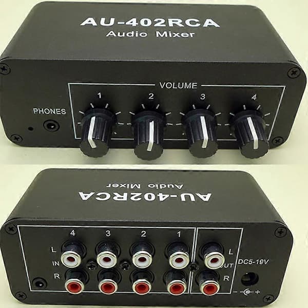 Multi-Source RCA Mixer Stereo Audio Reverb Audio Switch Switcher 4 Input 2 Output Driver Hovedtelefon Lydstyrkekontrol