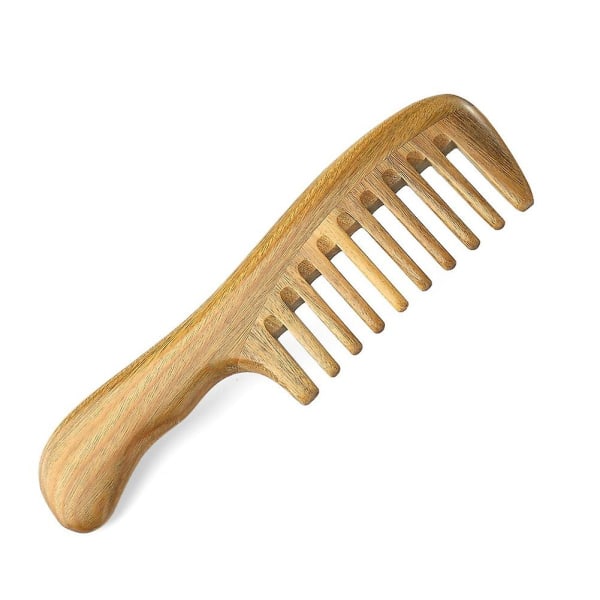 Bred tand naturligt sandelträ hårkam- ingen statisk träborttagningskam med smidigt handtag för Th