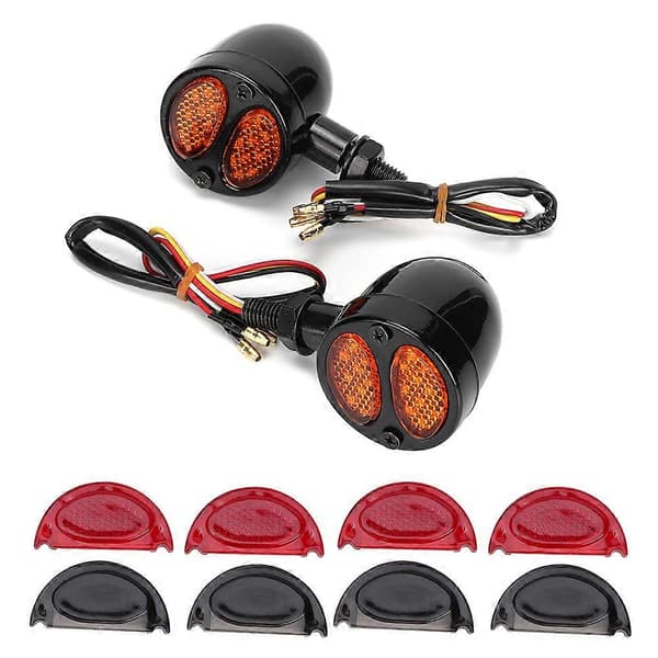 Motorcykel LED Blinklys Bremslys Metalhus Blinklys 12V 4 Ledninger Sort