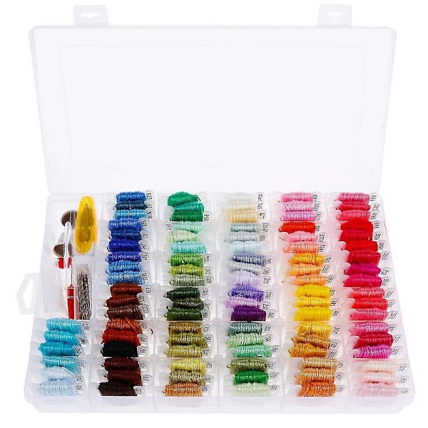 Broderigarn Set med Organizer Box 96 Regnbågsfärger Armband