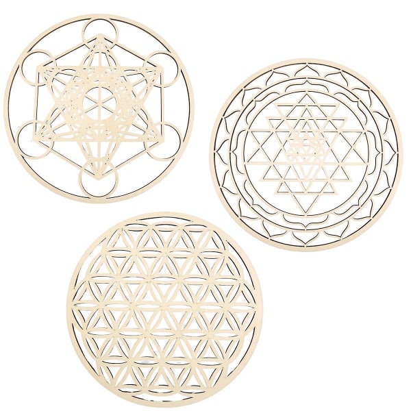 3 st/set Sacred Geomtry Väggkonst Set Trä Väggkonst, Sacred Geometry Art, Skulptur, Väggdekorationer för Heminredning