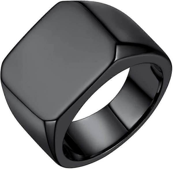 Herre Ring, Firkantet Flad Biker Stil Poleret Ring, Rustfrit Stål/Guldbelagt