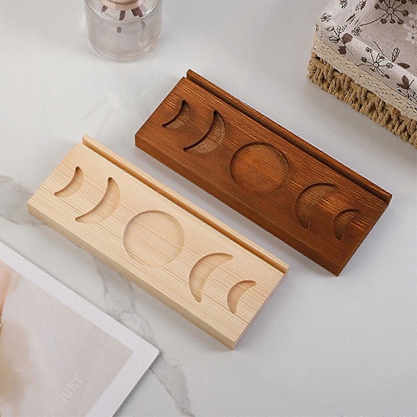 Træ Triple Moon Stand Dekorativ Bakke Tarotkort Lys Display Holder Alter Banmo