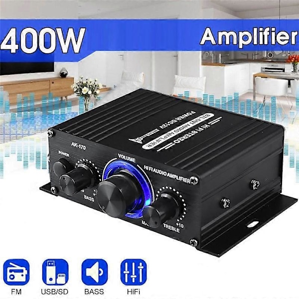 AK-170 Audio Effektforstærker Trådløs HiFi Stereo Audio Effektforstærker 200W+200W med RCA Input Hom