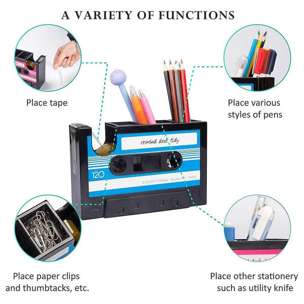 Teipinjakaja-kynäteline, Retro-kasetti-teipinjakaja, retro-toimistotarvikkeet, hauska söpö teipinjakaja
