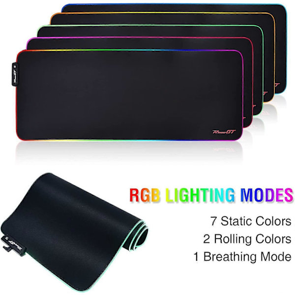 Gaming Mousepad, RGB Stor Mousepad XXL, Ekstra Stor med Flere Lystilstande, Anti-Slip Bund, Vandafvisende & Bærbar LED Mousepad til Laptop Computere