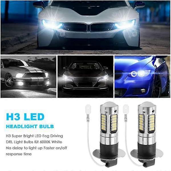 4 stk H3 Super Lys LED Tåkelys Kjørelys DRL Pærer Sett 6000K Hvit