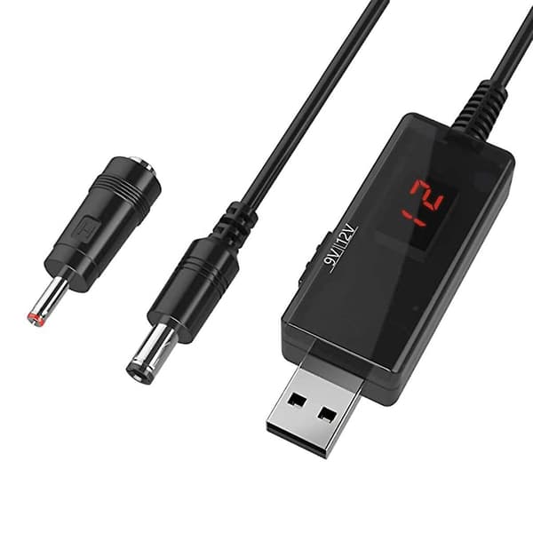 USB 5V til 9V 12V Step Up Volt Transformer Strømkontrollinje med LED-skjerm