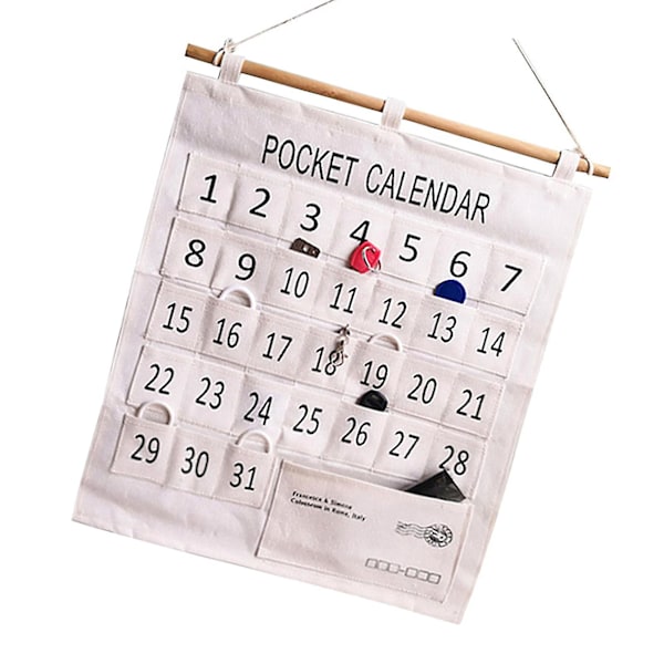 Kalender Lommeoversikt Organiserer - Stor 31 Lommer - Bomull og Lin - Veggoppheng for Klasserom