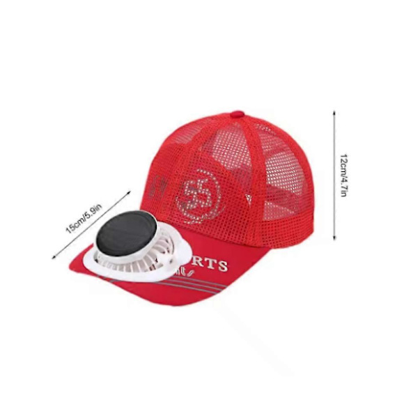 Mesh Baseball Cap til Voksne med Solcelleventilator, Sommer UV-Beskyttelse Red 650mAh