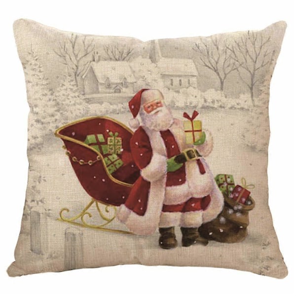 Sett med 4 Juleputetrekk 45x45cm Bomulls Lin Putetrekk for Sofa Sjeselong Seng Stol Hjem Dekor