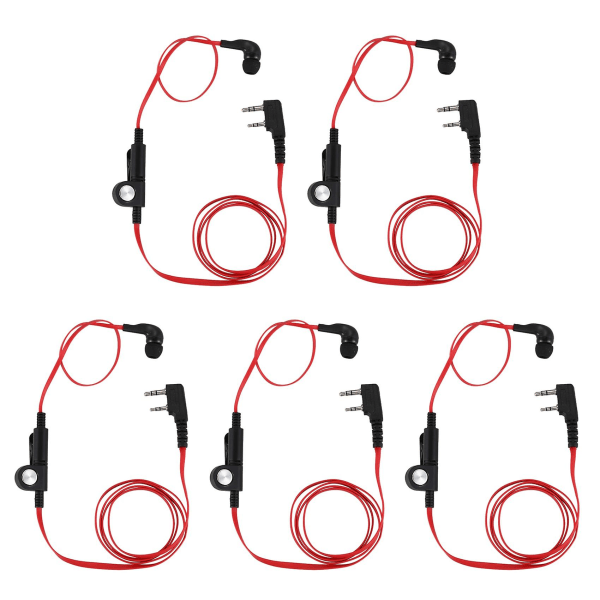 5x 2 Pin Noodle Style Earbud Headphones K Plug -kuulokekuuloke Uv5r -888s Uv5r Radio Red Wire