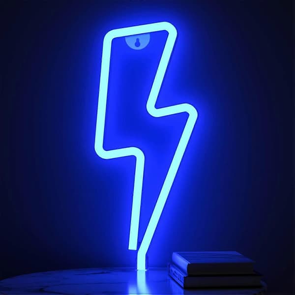 Neonskylt Blixt Neonskylt för Väggdekor, USB eller Batteridriven Blå LED Blixt Neonskyltar för Sovrum