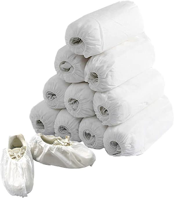 200-pack Engångs Skoskydd av Nonwoven-tyg för Mattrengöring, Golvskydd - Vit