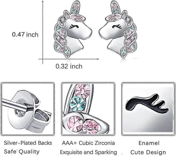 Sølv Unicorn Øreringe Til Piger Hypoallergen Søde Cz Unicorn Stud Øreringe Smykker
