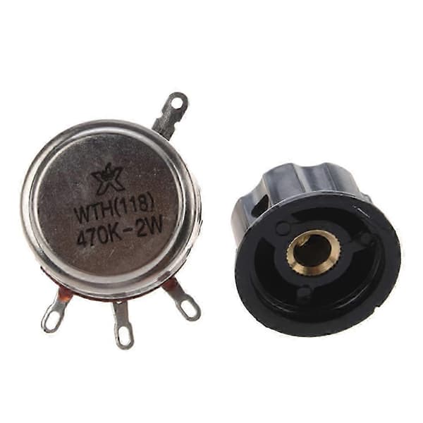 Erstatningspotensiometer med 6 mm akseldiameter, 470K Ohm, 2W, med knapp