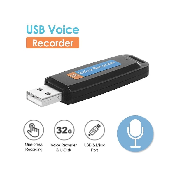 Bärbar Uppladdningsbar U-disk USB Digital Audio Röstinspelare Mini Diktafon Aktiverad Inspelare -w