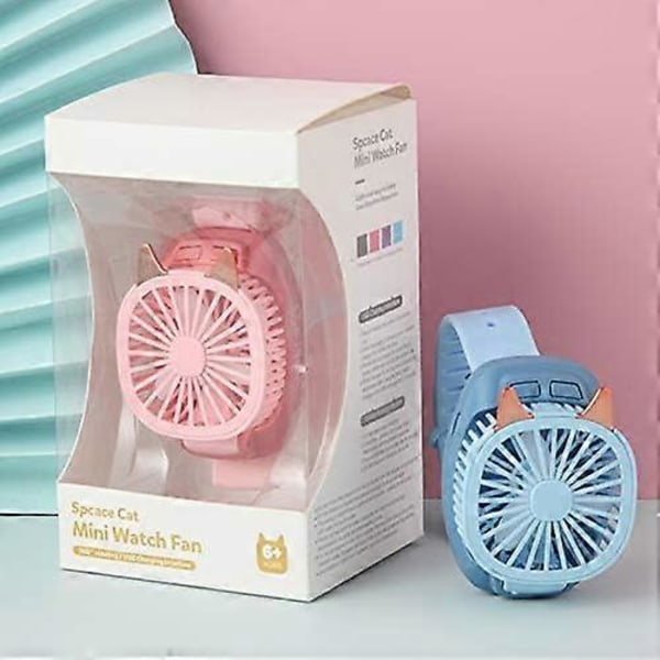 WJTG Mini Portabel Handledsfläkt, Barnklocka Fläkt med Armband, Färgglada LED-lampor, Tre Hastigheter USB-laddning