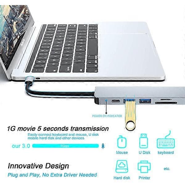 USB C -keskitin, moniporttinen USB C -sovitin MacBook Pro- ja Air-lisävarusteille