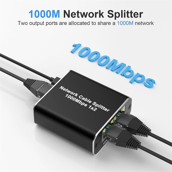 LAN-splitter 1 til 2, 1000 Mbps Ethernet-splitter 2-ports Gigabit nettverkssplitter for datamaskin, hub