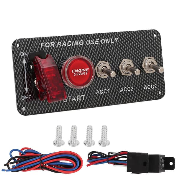 Bilmotor Tænding Trykknap Vippekontakt Panel 12V 40A Kulfiberstil Universal Plug and Play