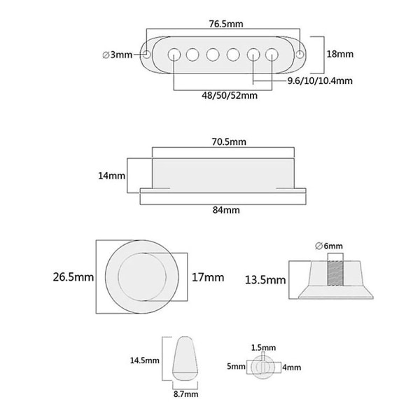 3 stk Holdbare Gitar Pickup Deksel Volum Tone Knapper Bryter Spiss Deler Sett, Svart