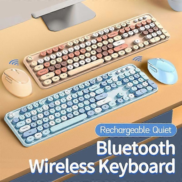 Trådlöst tangentbord och mus-set 104 tangenter 2.4G Bluetooth Blandad färg Sött Fräscht Tyst Mini Tangentbord För Laptop Notebook PC Flickor Present
