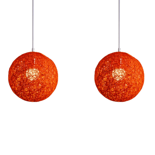 2x Oransje Bambus, Rattan og Hemp Ball Hengelampe Individuell Kreativitet Sfærisk Rattan Rede Lamper