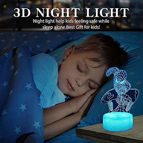 Superhjälte Gåvor 3D Nattlampor för Barn med Fjärrkontroll & Smart Touch 16 Färger Ändras Dimbar Superhjälte Leksaker för 3 4 5 6 7 8 År Gamla Pojkar Jul