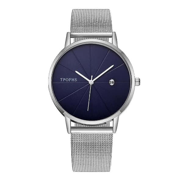 Tpofhs Herrklocka Mode Quartz Rostfritt Stål Mesh Armbandsklocka Med Kalender