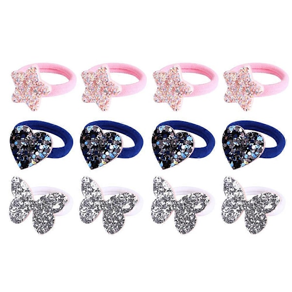 12 st Glitter Hårband för Små Flickor Elastiska Gummiband Hår Scrunchies för Småbarn Flickor Håraccessoarer - Stil 1