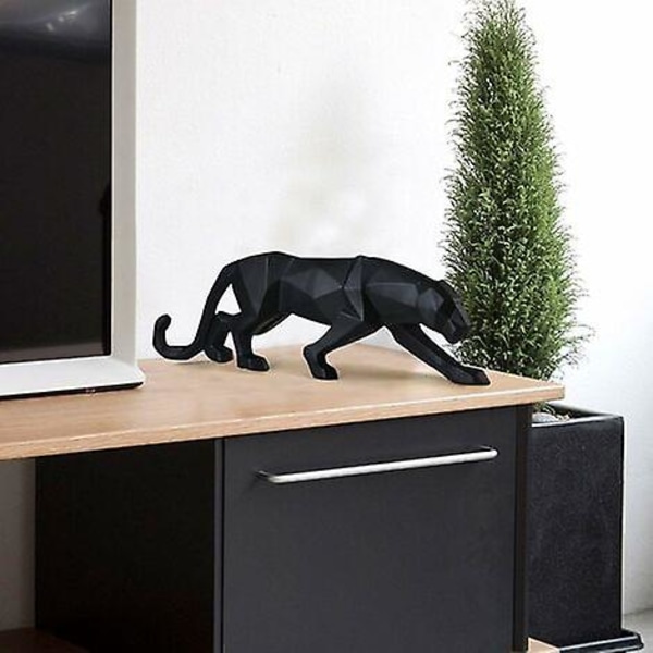 Pantherstaty Leopard Skulptur Hemkonst Hantverk Ornament Moderna Abstrakta Geometriska Harts För Vardagsrum Tv-Skåp Dekoration Svart Liten