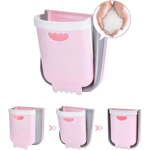 Seinään asennettava keittiön roskakori kaappiin, ripustettava/kokoontaitettava, vihannesten kuorien keräämiseen (pinkki)
