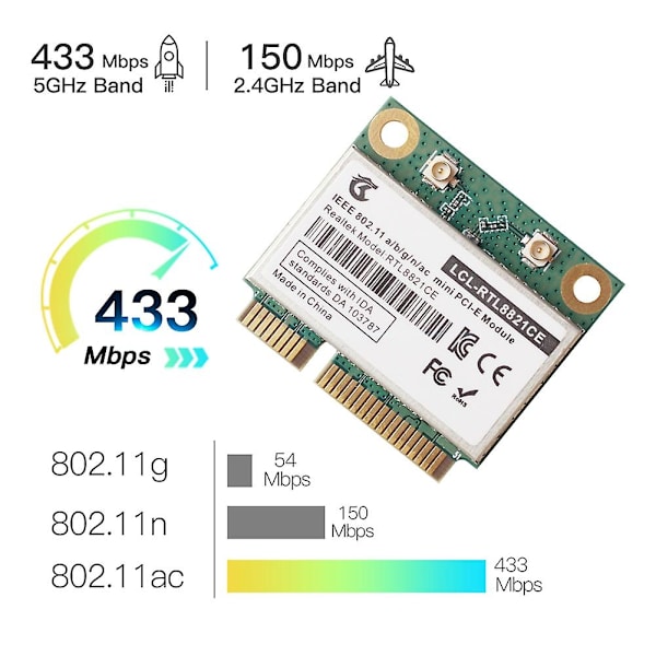 Rtl8821ce 802.11ac för Bluetooth 4.2 433mbps 2.4ghz/5ghz Dubband Mini Pcie Wifi-kort Rtl8821 Supp