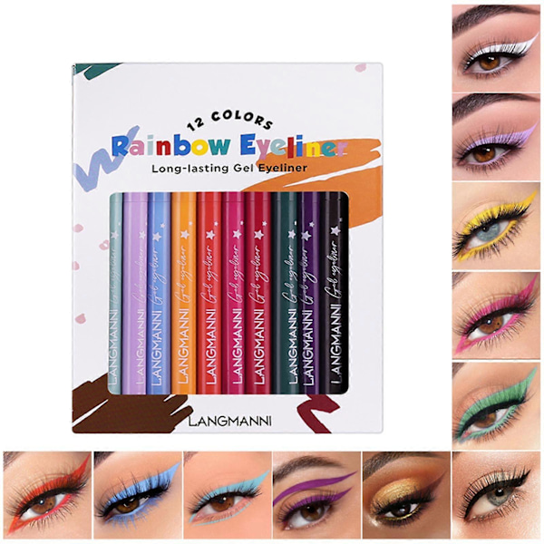 Ögonskuggspaletter för kvinnor 12 färgers eyeliner set matt färg eyeliner set långvarig