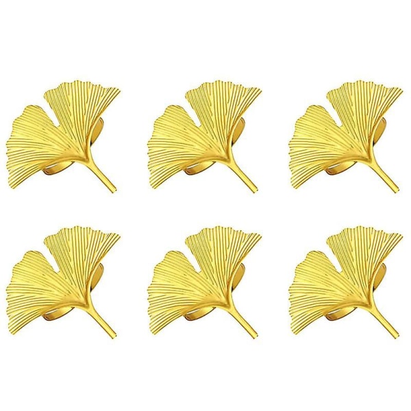 Lautasliinasormukset 6 set , ginkgo Leaf Lautasliinasormukset Kultainen vihkisolki