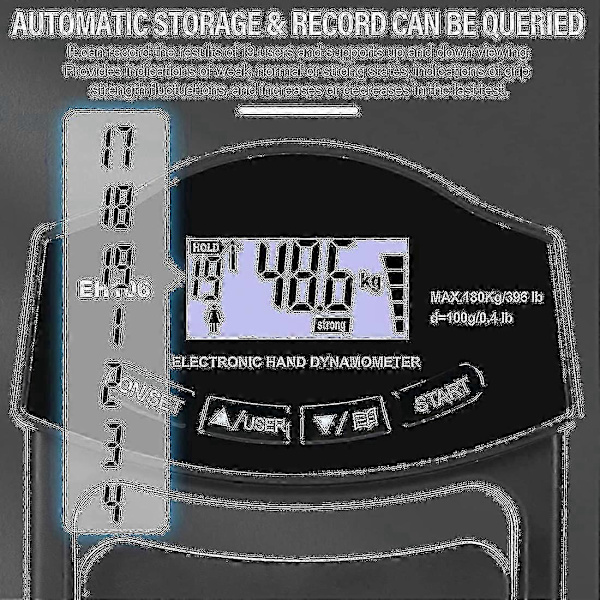 Grebstyrketester, 396lbs/180kg Digital Hånddynamometer Grebsstyrkemåler Usb Lcd-skærm Håndgrebsdynamometer